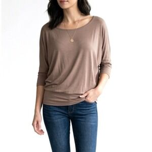 Simlu Dolman Sleeve Blouse Top Womens XL Brown Stretch Banded Waist Classic